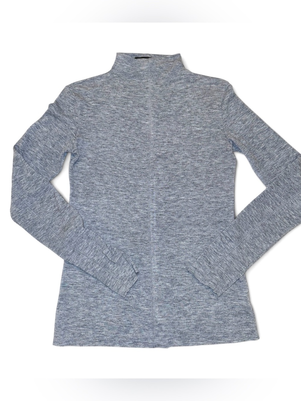 Something Navy Gray Marled Back Seam Mock Neck Sweater Size M